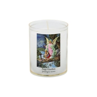 Veilleuse blanche avec autocollant de saint 20/24, H. 6,5 cm, Ø 5 cm ( VO 5).