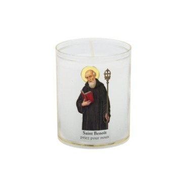 Veilleuse blanche avec autocollant de saint 20/24, H. 6,5 cm, Ø 5 cm ( VO 5).