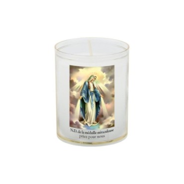 Veilleuse blanche avec autocollant de saint 20/24, H. 6,5 cm, Ø 5 cm ( VO 5).