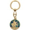 Porte-clés rond doré représentant Saint Christophe, décor vitrail coloré – Ø 3 cm..
