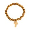 Bracelet sur élastique en bois Ø 8 mm- avec croix bois.