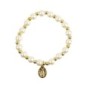 Bracelet sur elastique couleur doree grains imitation nacre Ø 7 mm, medaille Vierge Miraculeuse.