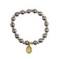 Bracelet sur elastique couleur doree grains imitation nacre Ø 7 mm, medaille Vierge Miraculeuse.