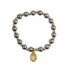 Bracelet sur elastique couleur doree grains imitation nacre Ø 7 mm, medaille Vierge Miraculeuse.