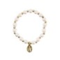 Bracelet sur elastique couleur doree grains imitation nacre Ø 7 mm, medaille Vierge Miraculeuse.