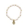 Bracelet sur elastique couleur doree grains imitation nacre Ø 7 mm, medaille Vierge Miraculeuse.