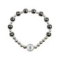 Bracelet dizainier sur elastique grains en hematite Ø 8 mm et coupelles couleur argentee, a personnaliser avec une resine.