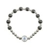 Bracelet dizainier sur elastique grains en hematite Ø 8 mm et coupelles couleur argentee, a personnaliser avec une resine.