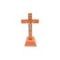 Crucifix bois marron vernis avec Christ métal bronzé sur socle