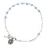 Bracelet sur chaine argentée grains rond en verre Ø 4 mm avec médaille de la Vierge Miraculeuse. Différentes couleurs