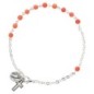 Bracelet sur chaine argentée grains rond en verre Ø 4 mm avec médaille de la Vierge Miraculeuse.
