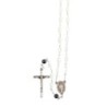 Chapelet grains nacre avec pater hématite, Ø 8 mm, chaine, longueur au cœur 34 cm, croix avec Christ. Livre en boite..