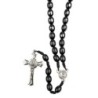 Chapelet de saint Benoit sur corde grains en bois noir Ø 10 mm, longueur au cœur 32 cm, croix métal de saint Benoit..