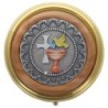 Custodes pour hosties en metal de couleur doree et bois d'olivier - 6 cm - Existe en differents modeles