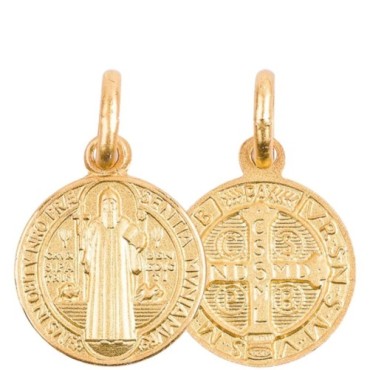Medaille en plaque or Ø 14 mm, plusieurs saints. Livree en boite..