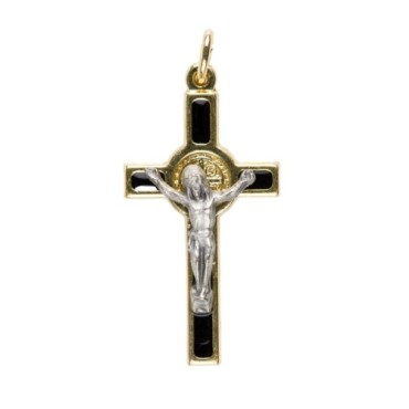 Croix de cou de Saint Benoît en métal doré, émaillée – Hauteur 4 cm Plusieurs couleurs.
