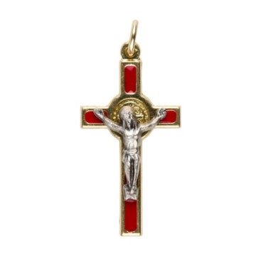Croix de cou de Saint Benoît en métal doré, émaillée – Hauteur 4 cm Plusieurs couleurs.