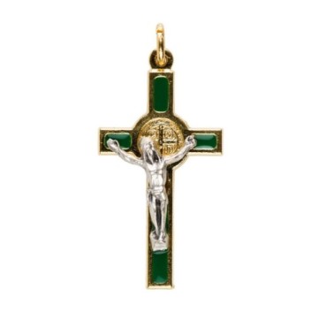 Croix de cou de Saint Benoît en métal doré, émaillée – Hauteur 4 cm Plusieurs couleurs.