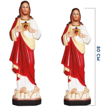 Statue Sacré-Cœur de Jésus en résine ou fibre, colorée, pour intérieur/extérieur. Plusieurs tailles disponibles...