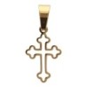 Croix de cou baroque ajourée de couleur dorée en acier inoxydable H. 1.5 cm..