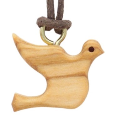 Pendentif en bois d olivier colombe de profil avec cordon 70 cm..