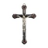 Crucifix métal et Christ couleur argenté + résine bleue et rouge H. 13,5 cm..