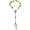 Dizainier sur chaine en bois d olivier ovale Ø 7 mm, croix bois avec Christ.