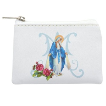 Pochette a chapelet de la Vierge Miraculeuse H. 7 x 10 cm, plusieurs couleurs..