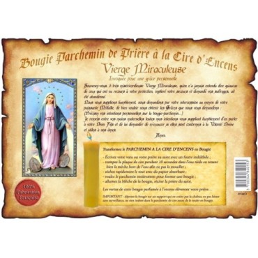 Parchemin priere de cire a l encens H. 14 cm avec image papier.