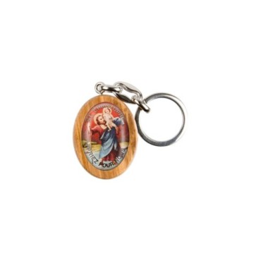 Porte-clés en bois d'olivier H- 3-8 cm avec résine couleur des saints-