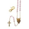 Chapelet dore en acier inoxydable, grains en verre 4 mm, coeur Guadeloupe avec fermoir avec croix. Plusieurs couleurs..