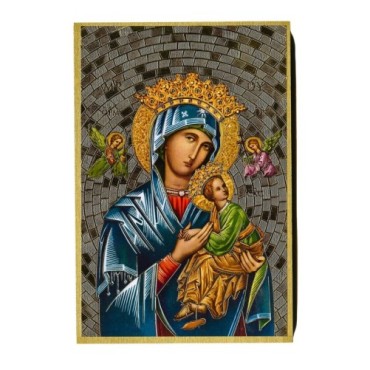 Cadre en bois à suspendre, finition feuille d’or – H. 15 x 10 cm, image collée, plusieurs saints.
