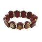 Bracelet sur elastique des saints, images vernies, grains en bois marron, forme ovale moyen, hauteur 1,7 cm.