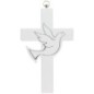 Croix à suspendre en bois avec colombe argentée. H. 14.5 cm
