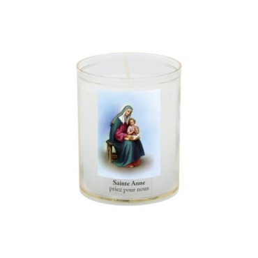 Veilleuse blanche avec autocollant de saint 20/24, H. 6,5 cm, Ø 5 cm ( VO 5).