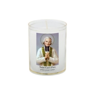 Veilleuse blanche avec autocollant de saint 20/24, H. 6,5 cm, Ø 5 cm ( VO 5).