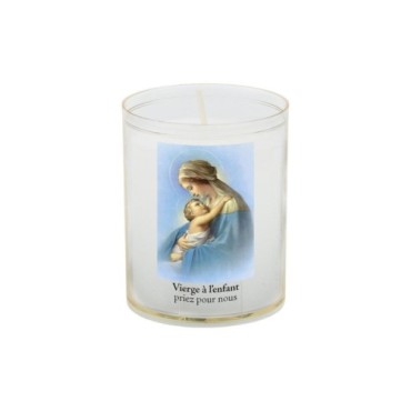 Veilleuse blanche avec autocollant de saint 20/24, H. 6,5 cm, Ø 5 cm ( VO 5).