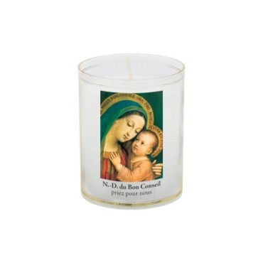 Veilleuse blanche avec autocollant de saint 20/24, H. 6,5 cm, Ø 5 cm ( VO 5).