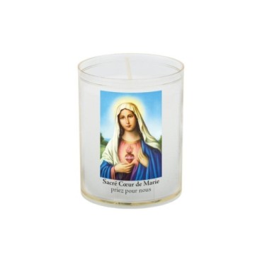 Veilleuse blanche avec autocollant de saint 20/24, H. 6,5 cm, Ø 5 cm ( VO 5).