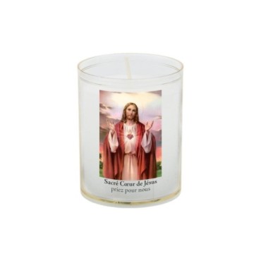 Veilleuse blanche avec autocollant de saint 20/24, H. 6,5 cm, Ø 5 cm ( VO 5).