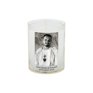 Veilleuse blanche avec autocollant de saint 20/24, H. 6,5 cm, Ø 5 cm ( VO 5).