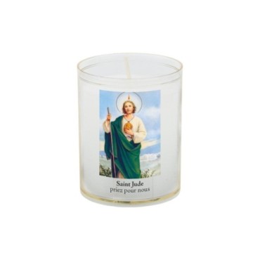 Veilleuse blanche avec autocollant de saint 20/24, H. 6,5 cm, Ø 5 cm ( VO 5).