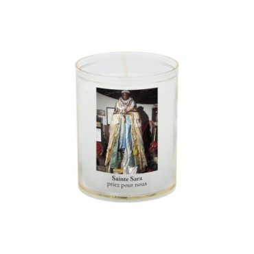 Veilleuse blanche avec autocollant de saint 20/24, H. 6,5 cm, Ø 5 cm ( VO 5).