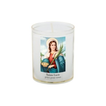 Veilleuse blanche avec autocollant de saint 20/24, H. 6,5 cm, Ø 5 cm ( VO 5).