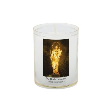 Veilleuse blanche avec autocollant de saint 20/24, H. 6,5 cm, Ø 5 cm ( VO 5).