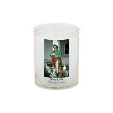 Veilleuse blanche avec autocollant de saint 20/24, H. 6,5 cm, Ø 5 cm ( VO 5).