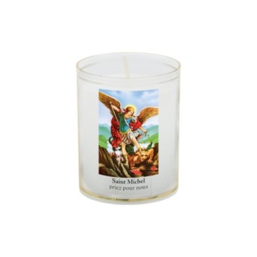 Veilleuse blanche avec autocollant de saint 20/24, H. 6,5 cm, Ø 5 cm ( VO 5).
