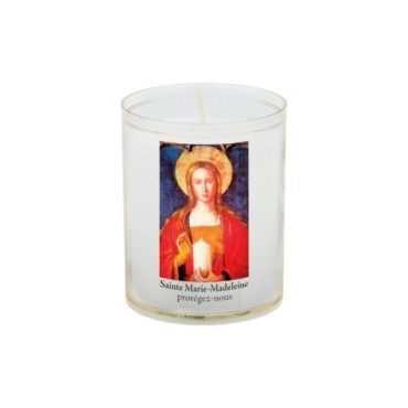 Veilleuse blanche avec autocollant de saint 20/24, H. 6,5 cm, Ø 5 cm ( VO 5).