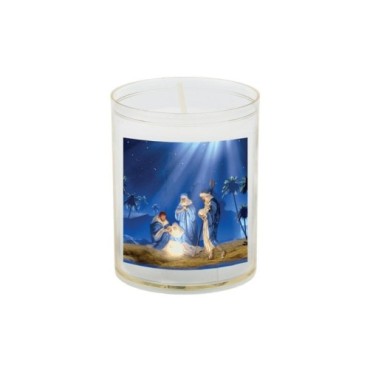Veilleuse blanche avec autocollant de saint 20/24, H. 6,5 cm, Ø 5 cm ( VO 5).