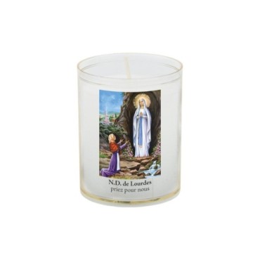Veilleuse blanche avec autocollant de saint 20/24, H. 6,5 cm, Ø 5 cm ( VO 5).